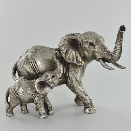 Mother & Baby Elephant Ornament Antique Silver Finish