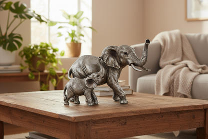 Mother & Baby Elephant Ornament Antique Silver Finish