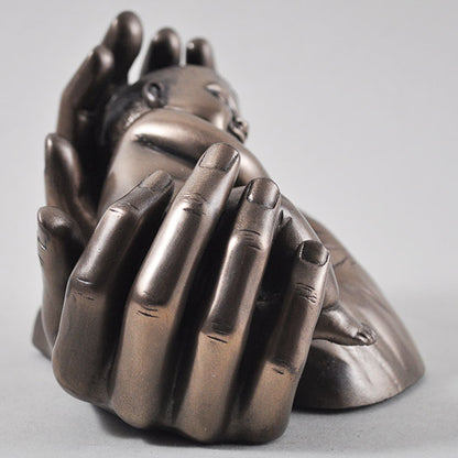 Baby In Hands, Sweet Dreams Cold Cast Bronze Sculpture