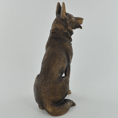 German Shepherd Sitting Dog Painted Bronze Resin Sculpture