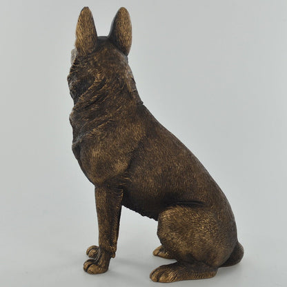 German Shepherd Sitting Dog Painted Bronze Resin Sculpture