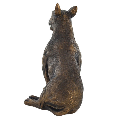 Bull Terrier Dog Sitting Painted Bronze Resin Sculpture