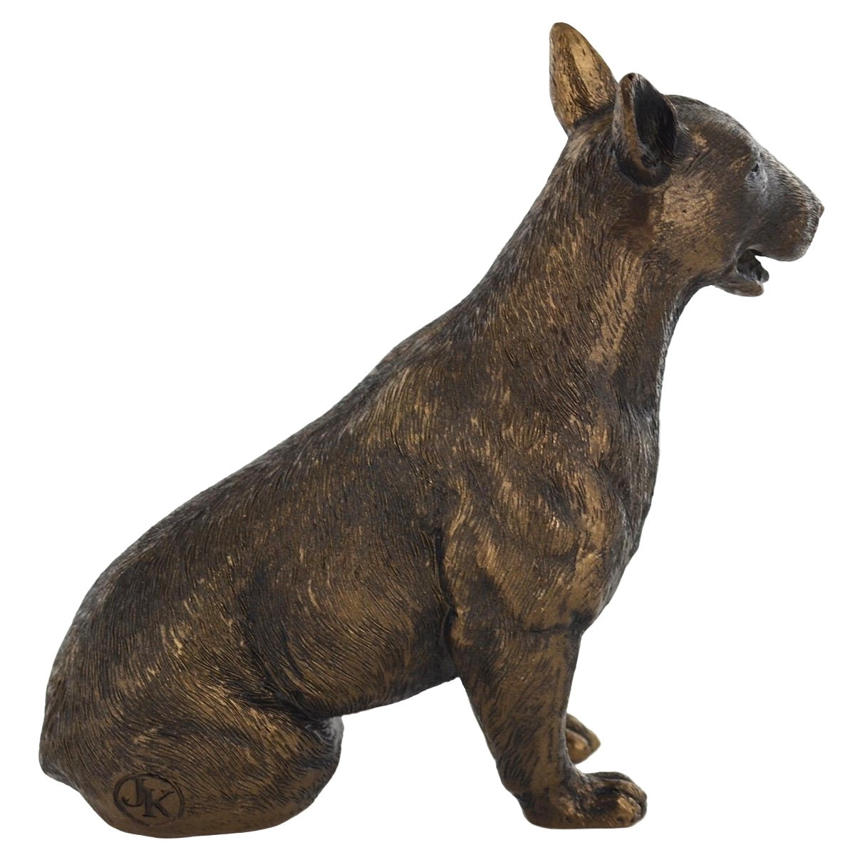 Bull Terrier Dog Sitting Painted Bronze Resin Sculpture