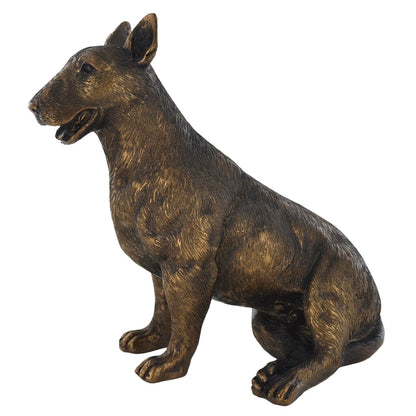 Bull Terrier Dog Sitting Painted Bronze Resin Sculpture