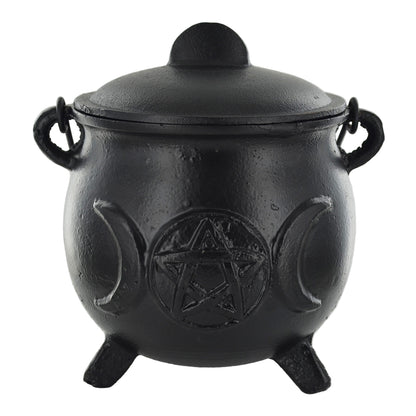 Extra Large Cast Iron Cauldron Triple Moon Design With Removable Lid