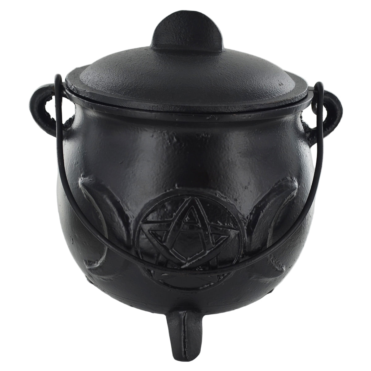 Extra Large Cast Iron Cauldron Triple Moon Design With Removable Lid