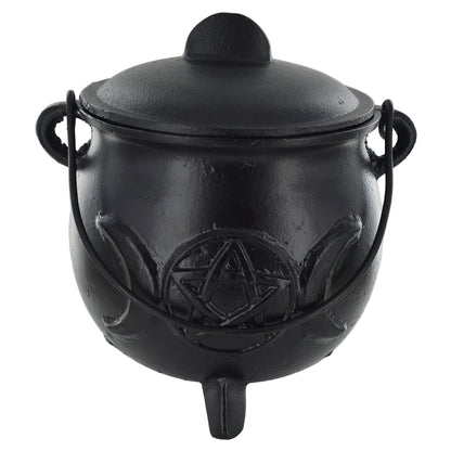 Extra Large Cast Iron Cauldron Triple Moon Design With Removable Lid