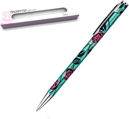 Slimline Ballpoint Pen Mackintosh Rose & Stem Design In Green