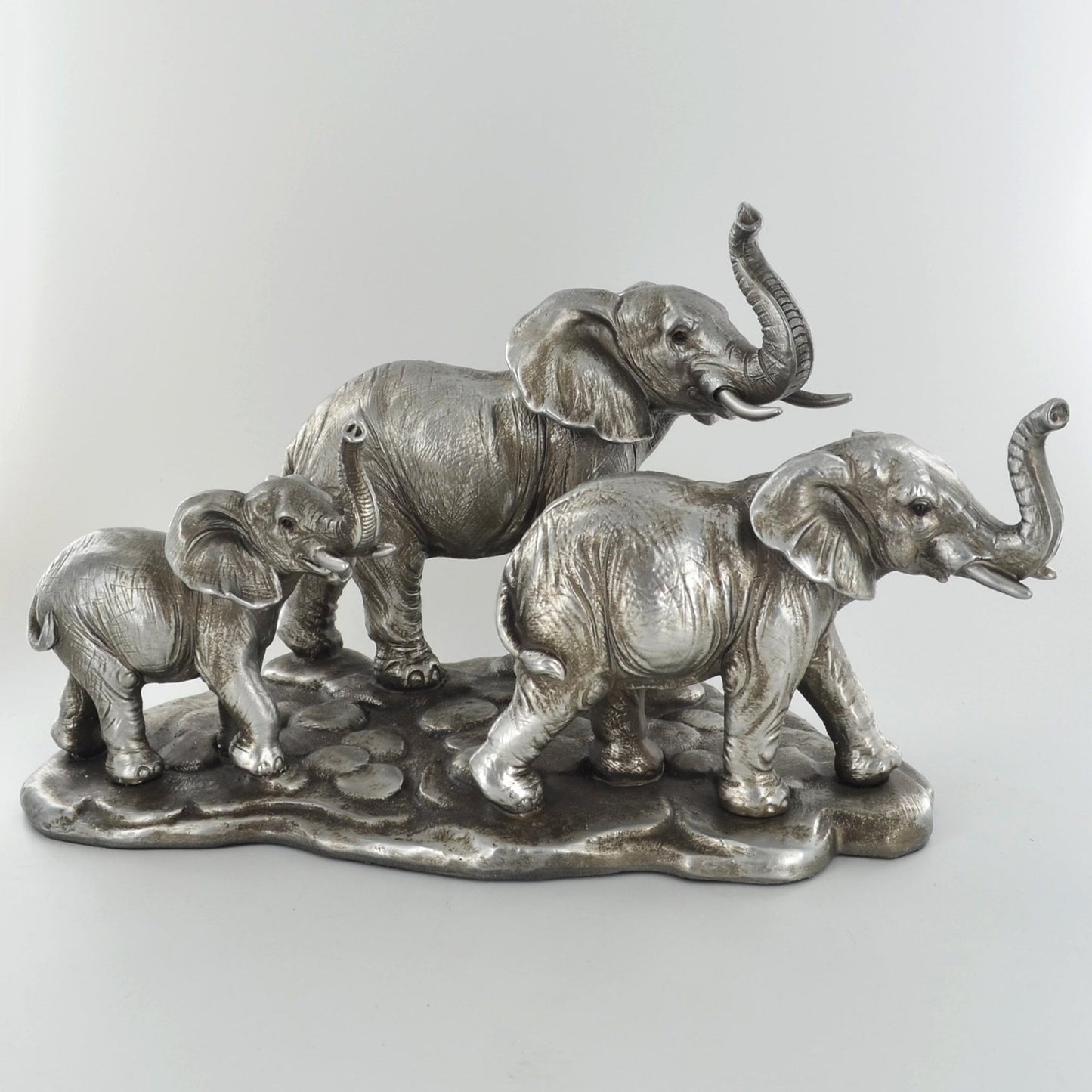 Elephant Family Ornament Antique Silver Finish