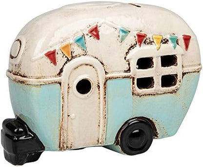 Retro Ceramic Caravan Money Box By Village Pottery Aqua Blue - Present Days