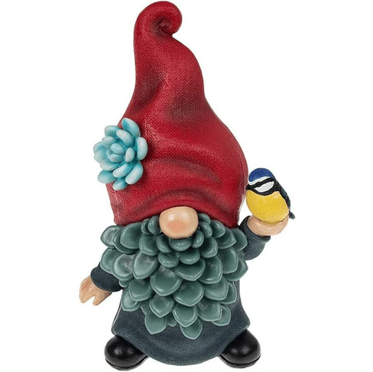 Garden Gonk Figure Red Hat With Blue Tit Bird