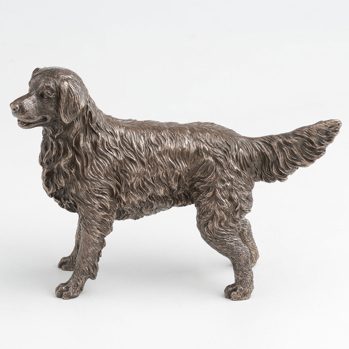 Bronze statue of a dog on a white background