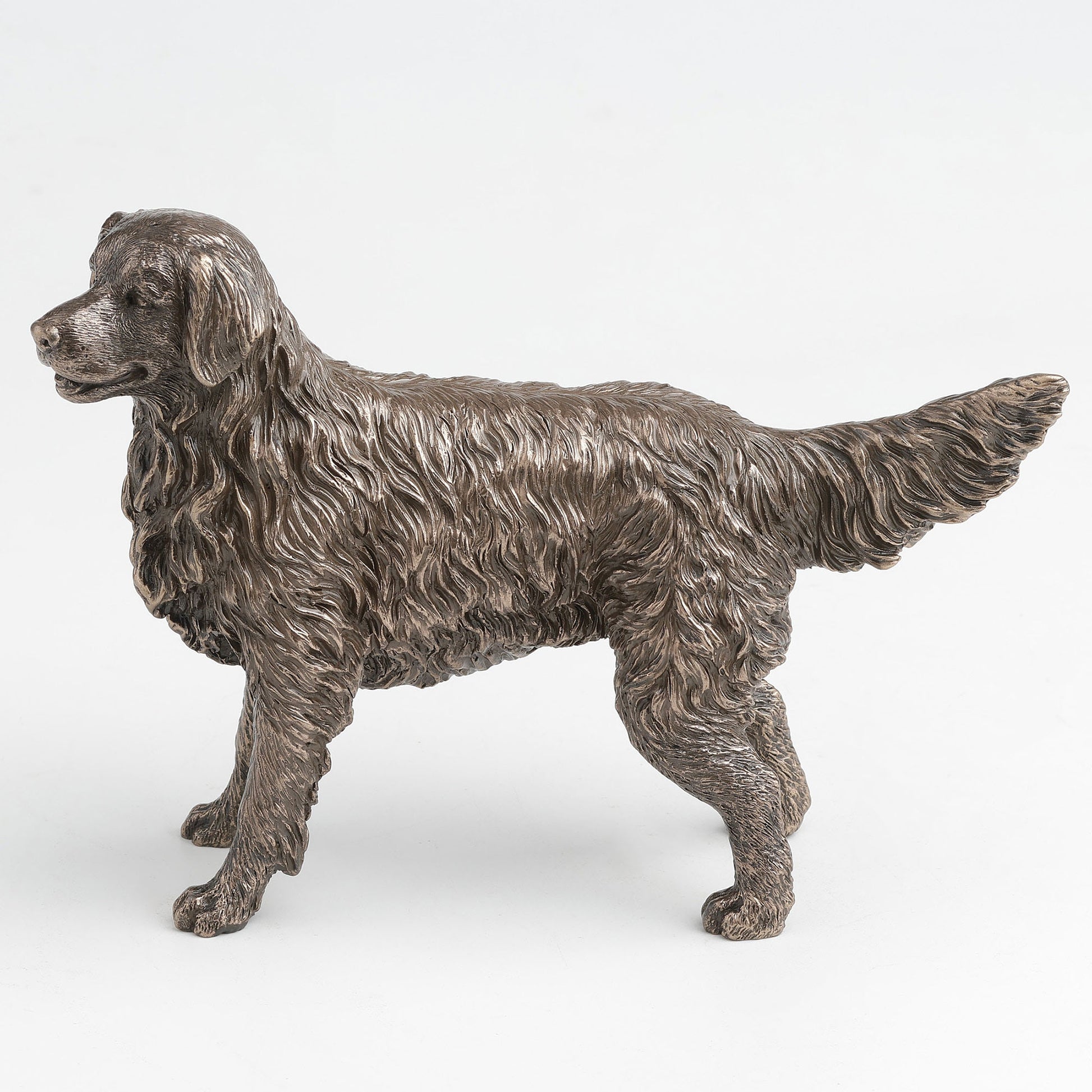 Bronze statue of a dog on a white background