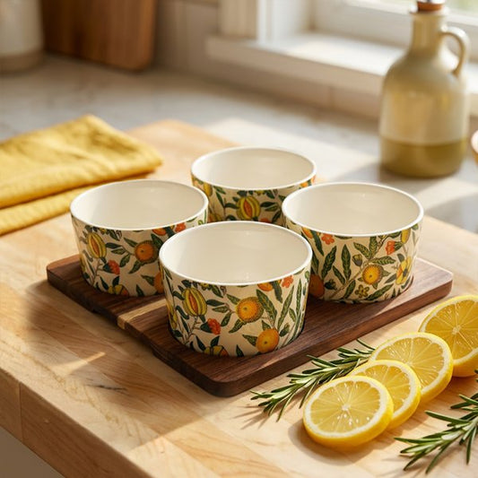 William Morris Fruits 4 Snack Bowls On Wooden Tray for Kitchen & Home