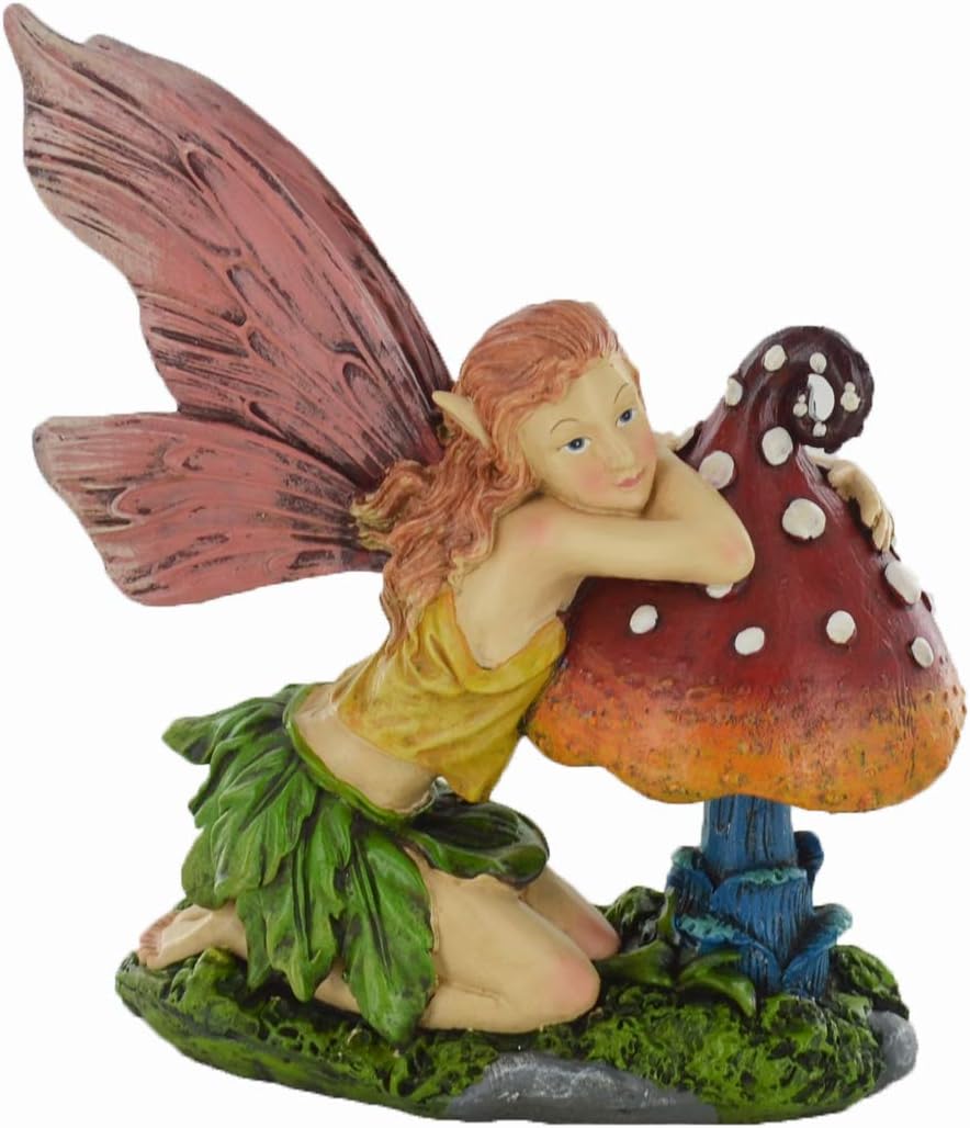 Fairy Leaning On Mushroom Indoor Outdoor Décor Novelty Sculpture Fairy Pixie Fantasy