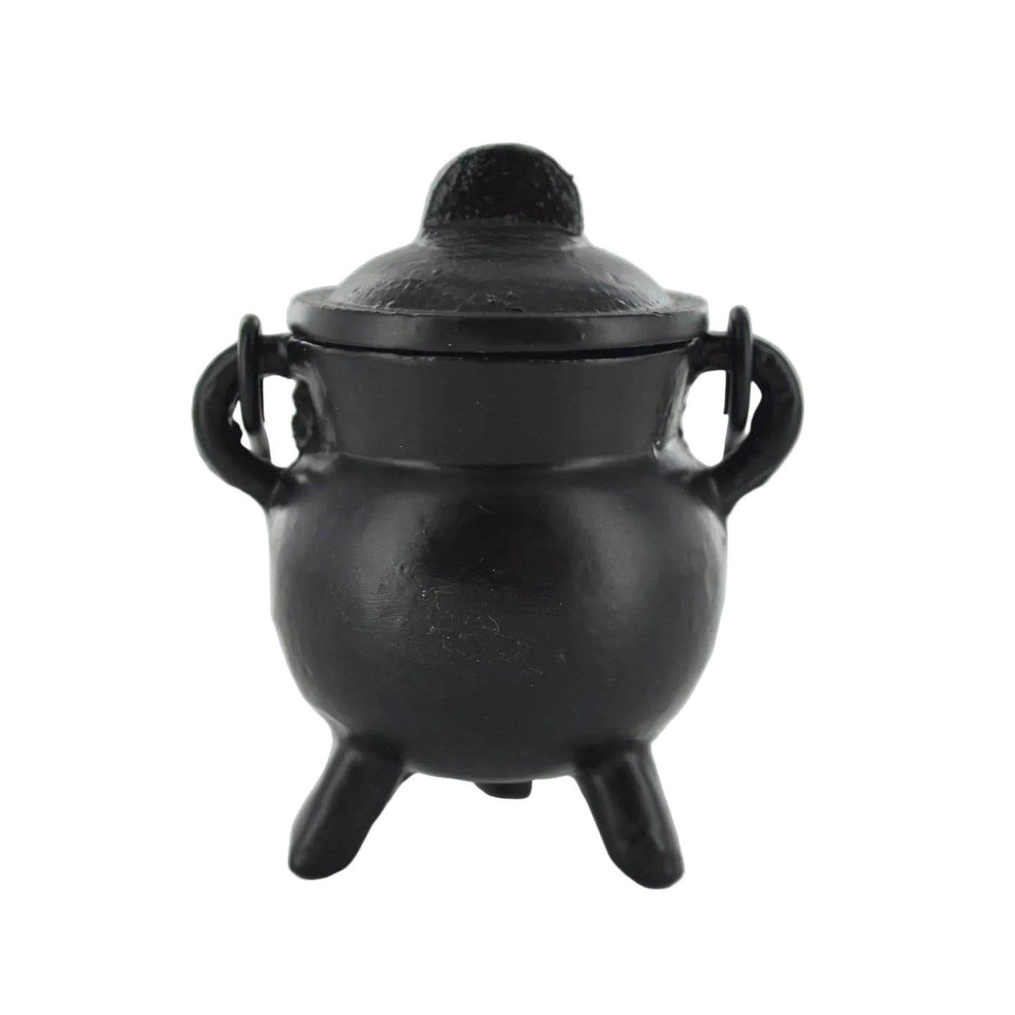 Black cauldron with lid on a white background