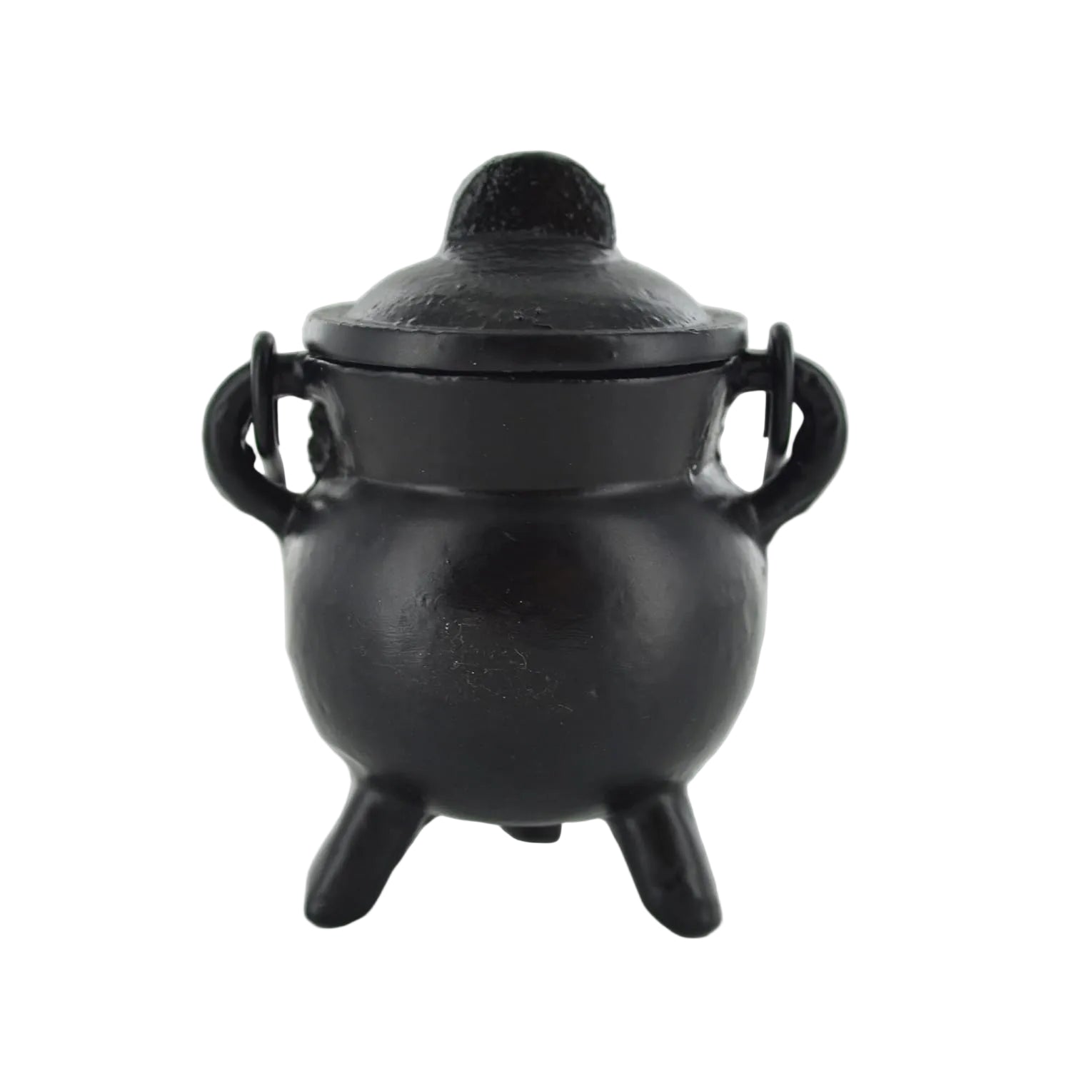 Black cauldron with lid on a white background