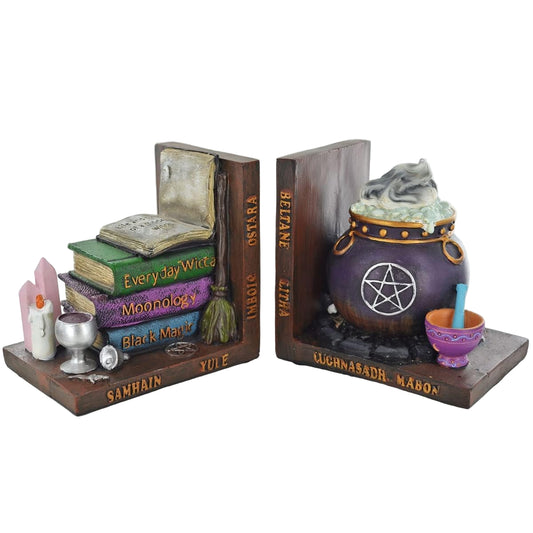 Pair of Book Ends Witches Wiccan Cauldron Book Shelf Tidies