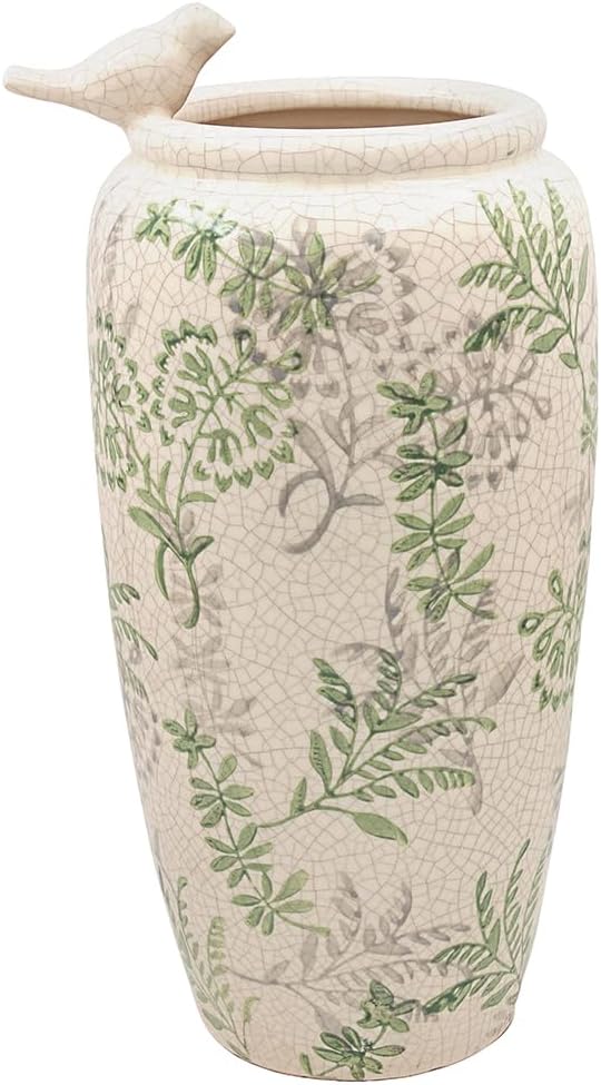 Song Bird Flower Vase Small Vintage Style Crackle Glaze Finish