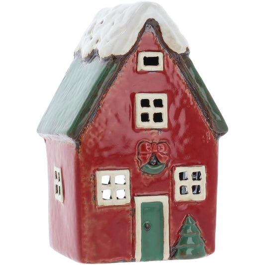 Village Pottery Ceramic Snowy Christmas House Tealight Holder