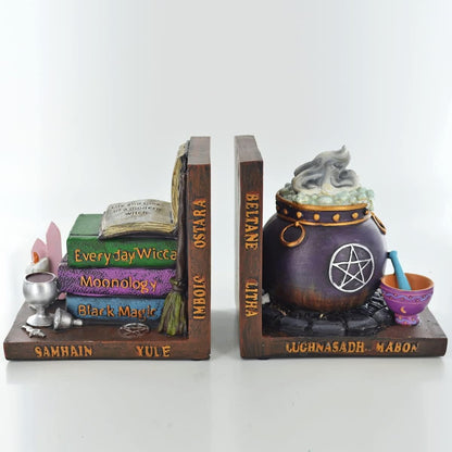 Pair of Book Ends Witches Wiccan Cauldron Book Shelf Tidies