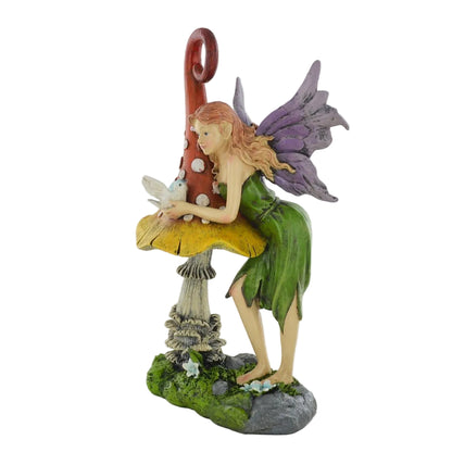 Fairy Mushroom & Bird Indoor Outdoor Décor Sculpture Fairy Pixie Gnome Fantasy