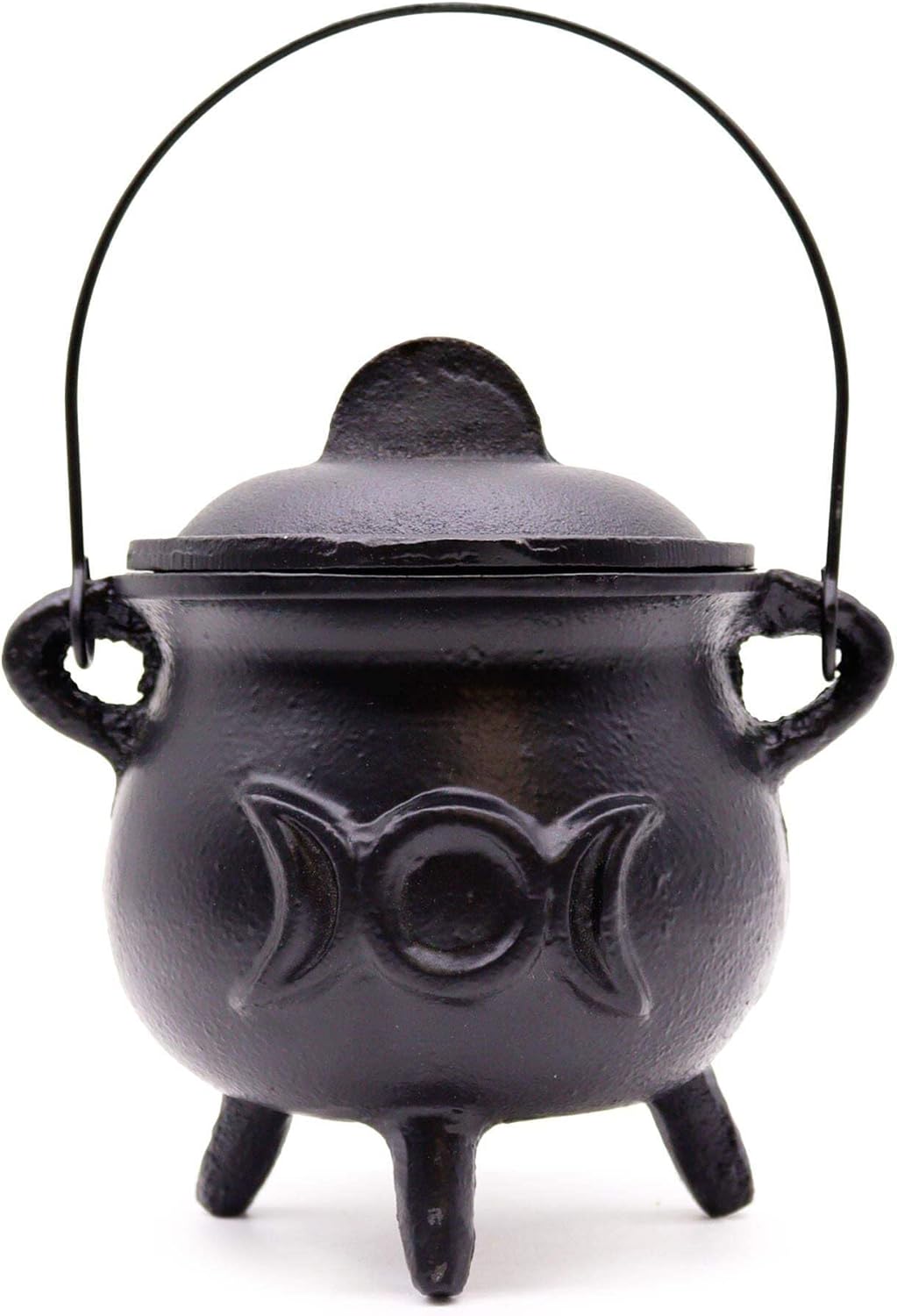 Large Cast Iron Cauldron with Triple Moon Phase Design12x15cm