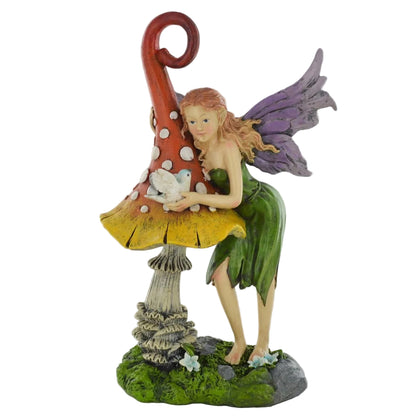 Fairy Mushroom & Bird Indoor Outdoor Décor Sculpture Fairy Pixie Gnome Fantasy