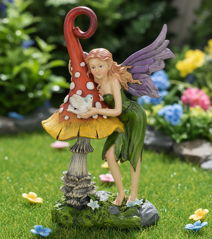 Fairy Mushroom & Bird Indoor Outdoor Décor Sculpture Fairy Pixie Gnome Fantasy