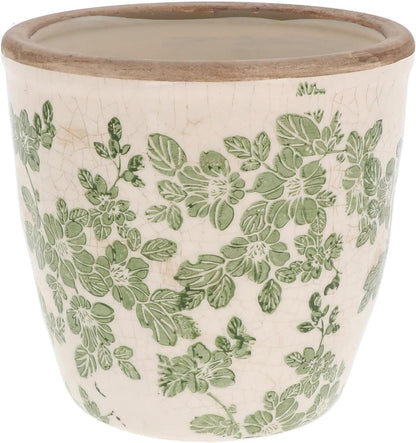 Ceramic Clematis Garden Planter Green & Cream