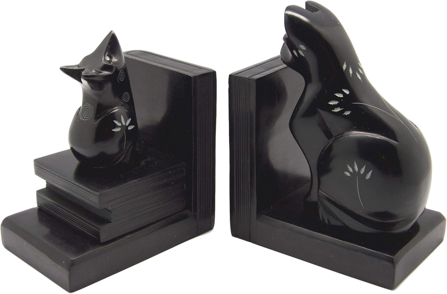 Cat And Mouse Stone Bookends In Black