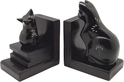 Cat And Mouse Stone Bookends In Black