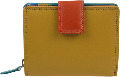 Leather Compact Purse Tab Closure In Pacific Colours