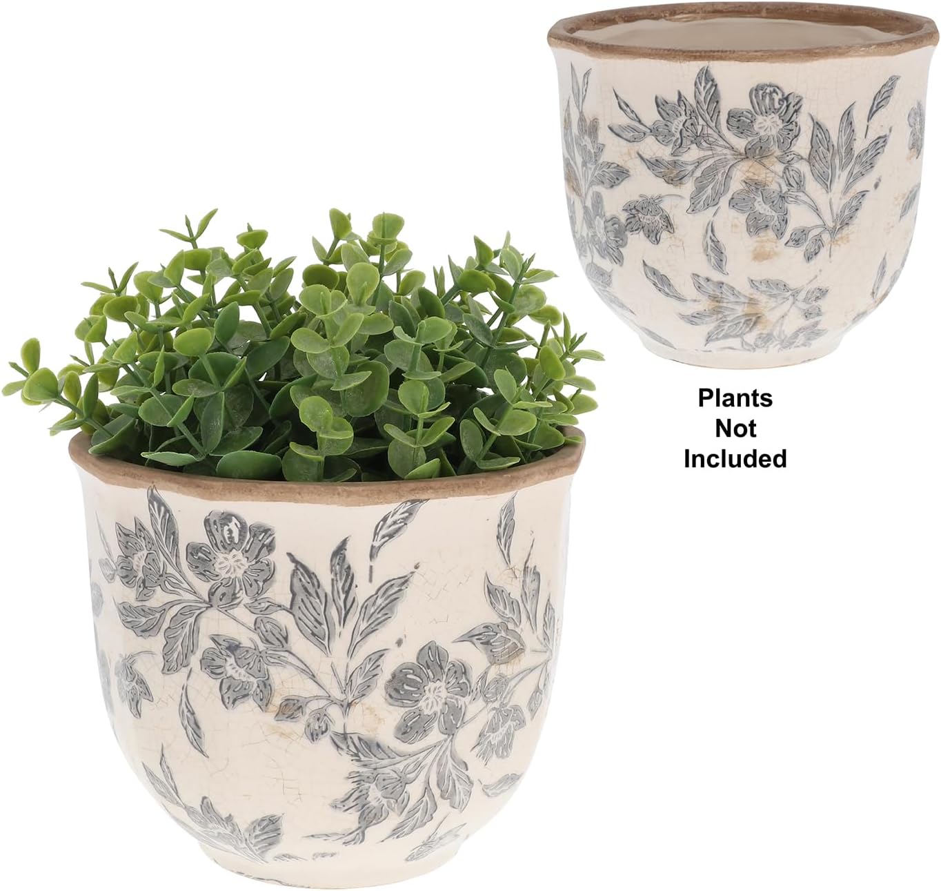 Floral Design Planter Pot Grey With Neutral Background