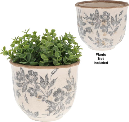 Floral Design Planter Pot Grey With Neutral Background