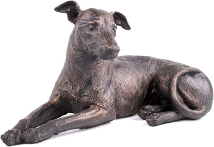Greyhound Dog Painted Bronze Resin Sculpture Laying Down