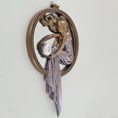 Lady Holding Ball Mirror, Cold Cast Bronze Wall Decor