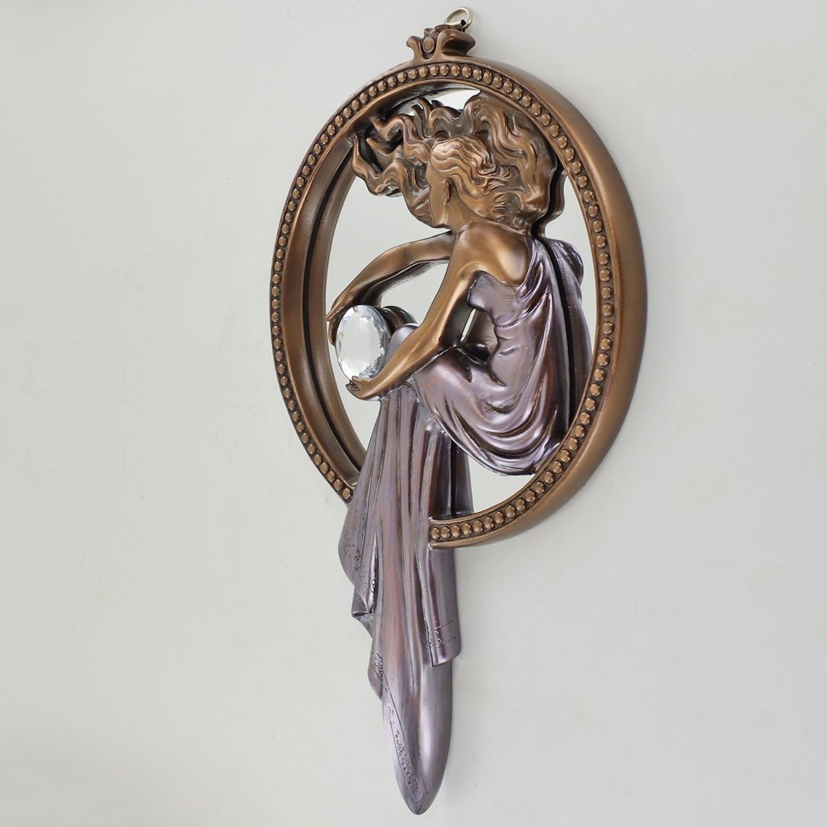 Lady Holding Ball Mirror, Cold Cast Bronze Wall Decor