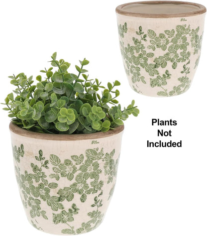 Ceramic Clematis Garden Planter Green & Cream