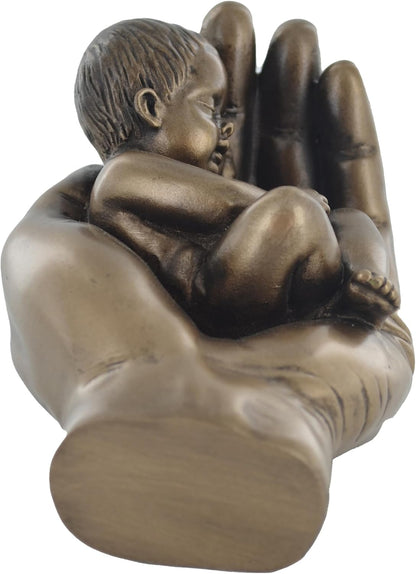 A Little Handful, Cold Cast Bronze Baby In Hand Sculpture