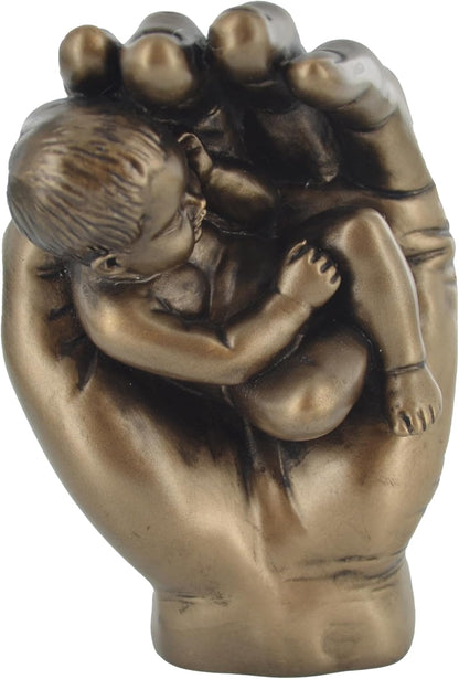 A Little Handful, Cold Cast Bronze Baby In Hand Sculpture