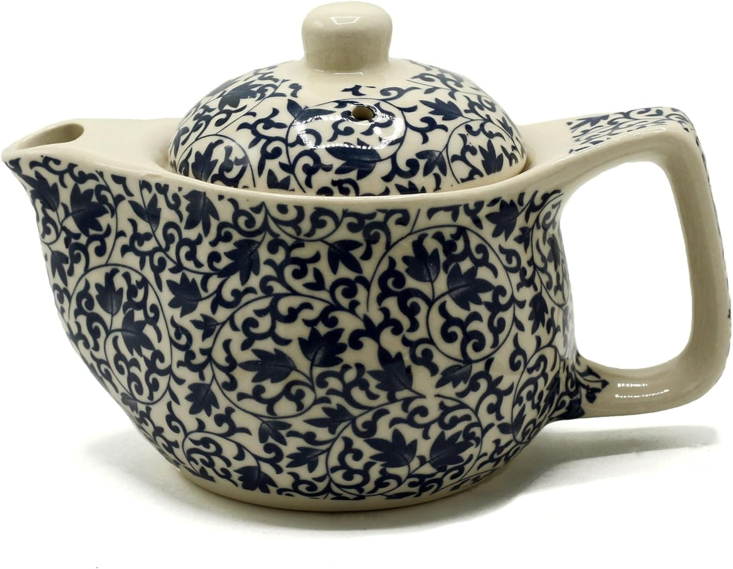 Small Herbal Teapot, Ceramic and Metal Strainer, Blue & White Pattern