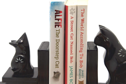 Cat And Mouse Stone Bookends In Black