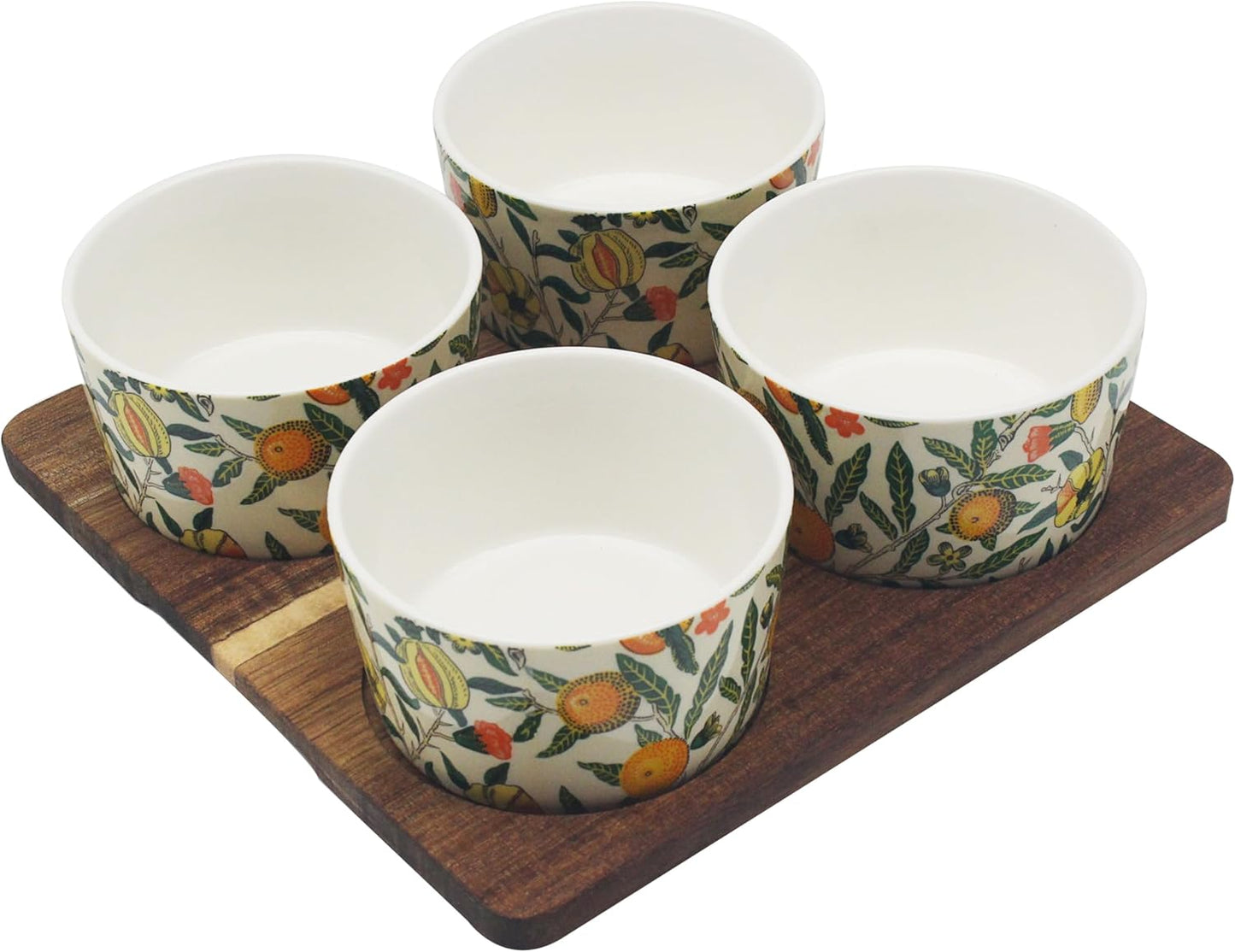 William Morris Fruits 4 Snack Bowls On Wooden Tray for Kitchen & Home