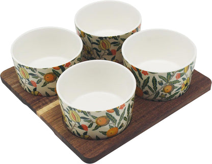 William Morris Fruits 4 Snack Bowls On Wooden Tray for Kitchen & Home