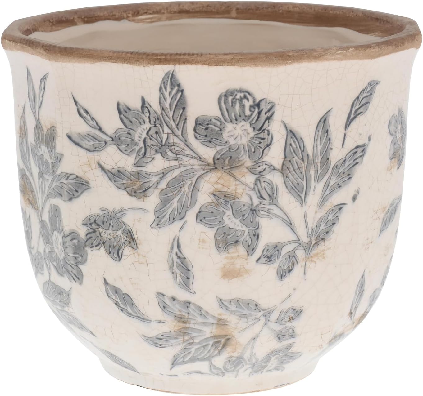 Floral Design Planter Pot Grey With Neutral Background