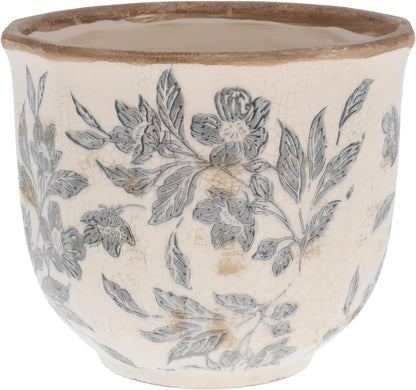 Floral Design Planter Pot Grey With Neutral Background
