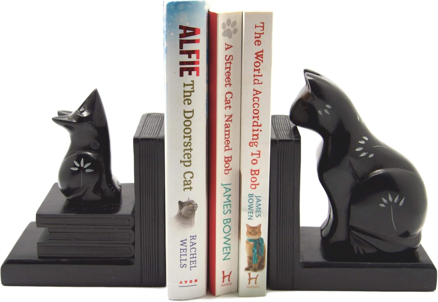 Cat And Mouse Stone Bookends In Black