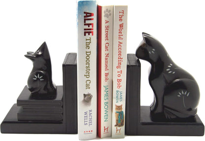 Cat And Mouse Stone Bookends In Black