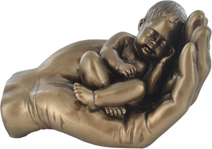 A Little Handful, Cold Cast Bronze Baby In Hand Sculpture